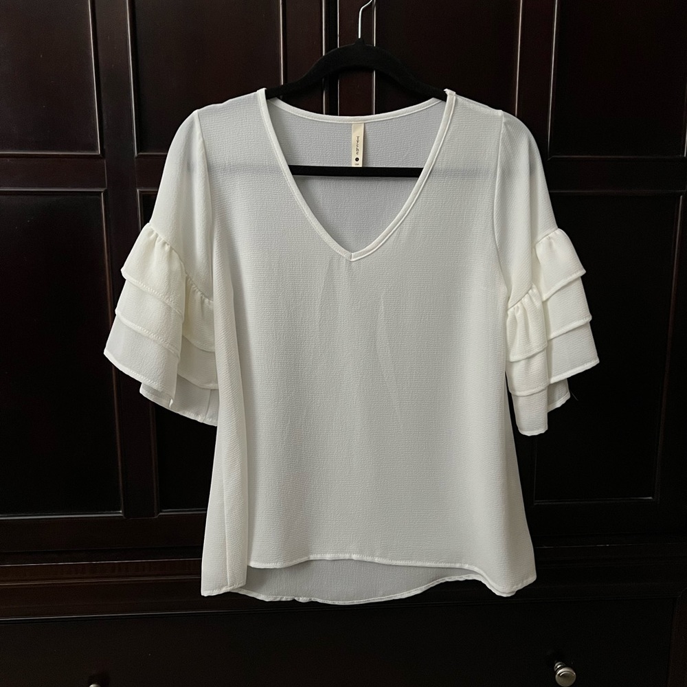 Tyche Ruffled Sleeve Blouse - Color White Size Small